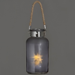 Stylish Decor Frosted Glass Lantern with Rope Detail - Grey - thumbnail 3