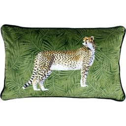 Cheetah Forest Velvet Cushion - Green / 80 Polyester 20 Feather - thumbnail 2