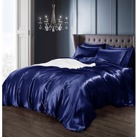 Intimates Satin Silky Bedding Sets with Duvet Cover, Fitted Sheet, Pillowcases - Navy / King - thumbnail 1