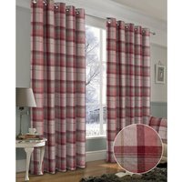 Warrington Check Faux Wool Lined Blackout Eyelet Curtains - Red / 114cm / 183cm
