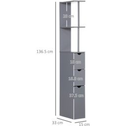 HOMCOM Tall Bathroom Cabinet Bathroom Storage Cabinet with Drawers - Grey - thumbnail 3