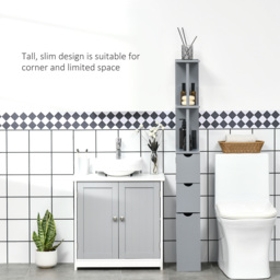 HOMCOM Tall Bathroom Cabinet Bathroom Storage Cabinet with Drawers - Grey - thumbnail 5