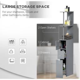 HOMCOM Tall Bathroom Cabinet Bathroom Storage Cabinet with Drawers - Grey - thumbnail 4