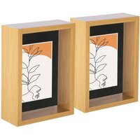 "3D Deep Box Photo Frames - 5 x 7"" with 4 x 6"" Mount - Pack of 2 - Light Wood/Black" - thumbnail 1
