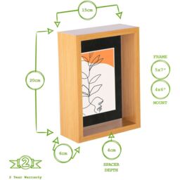 "3D Deep Box Photo Frames - 5 x 7"" with 4 x 6"" Mount - Pack of 2 - Light Wood/Black" - thumbnail 4