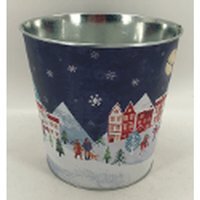 Large Blue Christmas Village Scene Pot - Blue