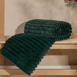 Faux Fur Thick Rib Throw - Green - thumbnail 2