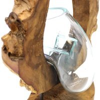 Molton Glass Hanging Art Vase on Wood - Brown / Wood