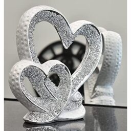 Crushed Diamond Double Heart Ornament White - Silver - thumbnail 3