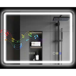 HOMCOM Illuminated Bathroom Mirror with Bluetooth - Silver - thumbnail 2