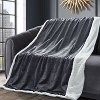 Chunky Sherpa backed Crushed Velvet Throw Blanket - Charcoal - image 1