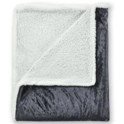 Chunky Sherpa backed Crushed Velvet Throw Blanket - Charcoal - thumbnail 2