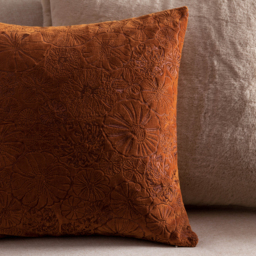 Picking Patch Embroidered Velvet Cushion - Pumpkin / Polyester - thumbnail 3