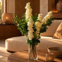 Artificial Berry Delphinium Cream Flower Mix Glass Vase - 60cm Berry Delphinium Glass Vase