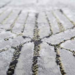 Grey Distressed Abstract Gold Geometric Motif Area Rug - Grey Gold / 230 x 160cm - thumbnail 3