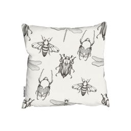 Sketch Of Scarab Beetle, May Bug, Bee And Dragonfly Outdoor Cushion - White / 60cm - thumbnail 2