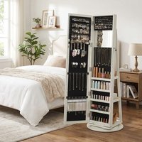 SONGMICS Jewellery Organiser, Freestanding Jewellery Cabinet - White with Greyish Wood Grain