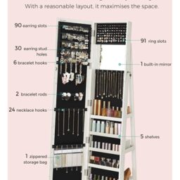 Jewellery Organiser, Freestanding Jewellery Cabinet - White - thumbnail 4