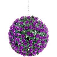 Best Artificial 23cm Purple Rose Hanging Basket Flower Topiary Ball - Purple - image 1