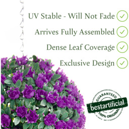 Best Artificial 23cm Purple Rose Hanging Basket Flower Topiary Ball - Purple - thumbnail 2