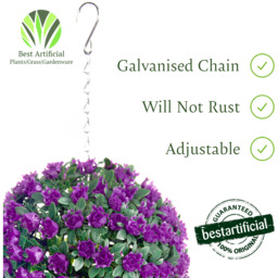 Best Artificial 23cm Purple Rose Hanging Basket Flower Topiary Ball - Purple - thumbnail 3