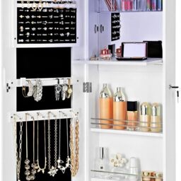 Jewellery Cabinet, Frameless Extra Wide Mirrored Storage Stand - White - thumbnail 3