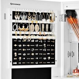 Jewellery Cabinet, Frameless Extra Wide Mirrored Storage Stand - White - thumbnail 4