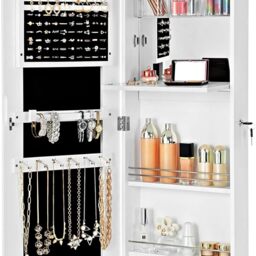 Jewellery Cabinet, Frameless Extra Wide Mirrored Storage Stand - White - thumbnail 5
