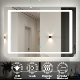 Bathroom Mirror with Inner Surrounded LED Lights, Touch Switch - White / 70cm - thumbnail 4
