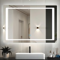Bathroom Mirror with Inner Surrounded LED Lights, Touch Switch - White / 70cm - thumbnail 1