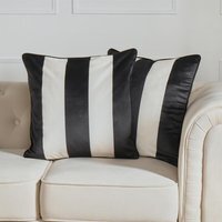 Pack of Matte Velvet Stripe Cushion Covers - White / 2 - thumbnail 1