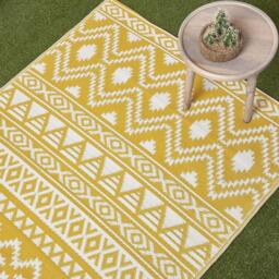Homescapes Outdoor Rug Luxury Waterproof Reversible Recycled, Yellow Anna Aztec - Yellow / 200cm - thumbnail 4