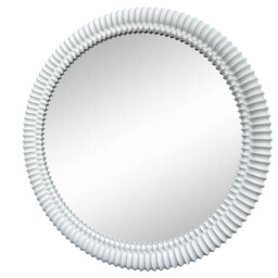Carved Wooden Round Mirror - White - thumbnail 2