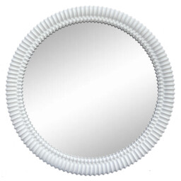 Carved Wooden Round Mirror - White - thumbnail 4