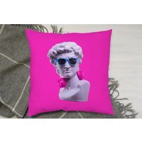 Plaster Statue Of David'S Head In Blue Sunglasses Cushion - Pink / 60 - image 1