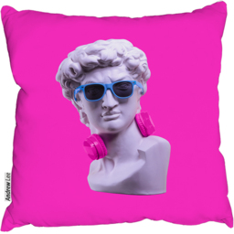 Plaster Statue Of David'S Head In Blue Sunglasses Cushion - Pink / 60 - thumbnail 2