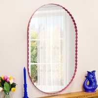 Colourful Scalloped Oval Mirror - Red - image 1