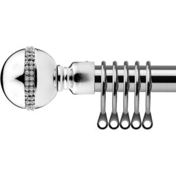 16-19mm Bejeweled Extendable Durable Metal Curtain Pole Set - Chrome / 120cm - thumbnail 2
