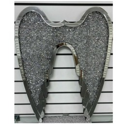 Crushed Jewel Diamond Crystal Wall Hanging Angel Wings  - Silver - thumbnail 2