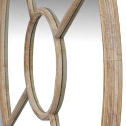 Large Natural Industrial Round Wooden Windowpane Mirror - Brown - thumbnail 3