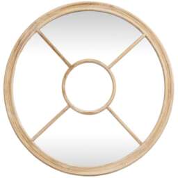 Large Natural Industrial Round Wooden Windowpane Mirror - Brown - thumbnail 2