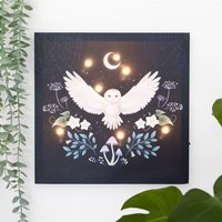Night Owl Light-Up Canvas Wall Art - Mystical Owl  Plant Design - Chocolate