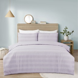 Waffle Stripe Duvet Cover Set Soft Polycotton Blend - Berries - Berries / King - thumbnail 2