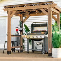 Backyard Discovery Saxony Cedar Wood Outdoor BBQ Grill Gazebo with Powerport  - Dark Walnut