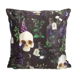 Venom Vines Square Gothic Cushion Skull Serpent Poison Plant Design - Pink - thumbnail 4
