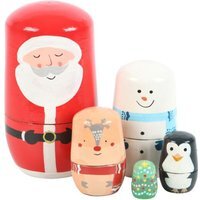 Christmas Stacking Ornaments Set, Handpainted Santa, Snowman More - Multi