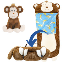 Kids Animal Sleeping Bag With Pillow And Monkey Plush Toy - Blue - image 1
