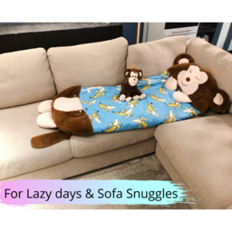 Kids Animal Sleeping Bag With Pillow And Monkey Plush Toy - Blue - thumbnail 3