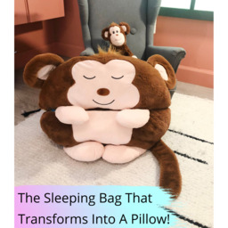 Kids Animal Sleeping Bag With Pillow And Monkey Plush Toy - Blue - thumbnail 4