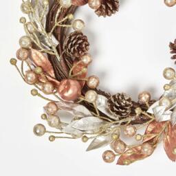 Homescapes Champagne Pinecone  Apple Christmas Wreath - Champagne and Bronze - thumbnail 2
